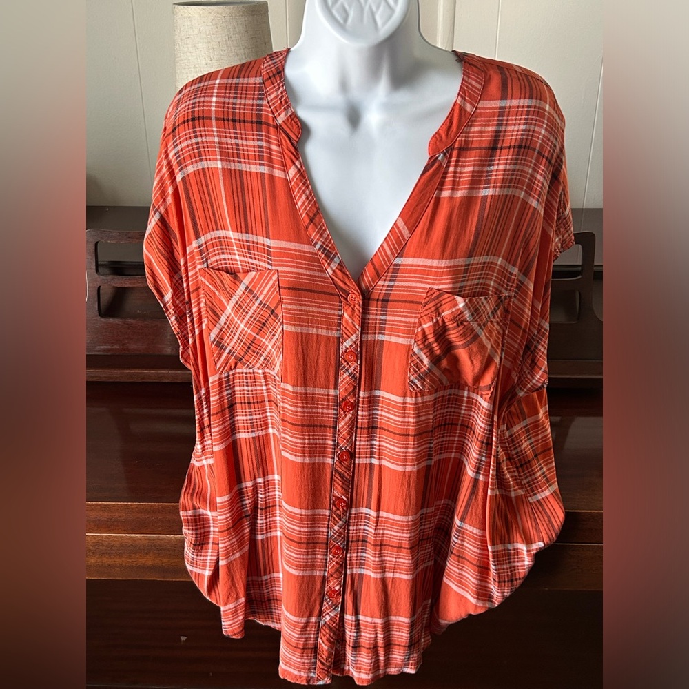 Torrid orange plaid top size 1